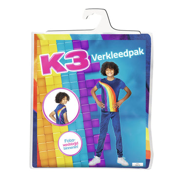 K3 verkleedkleding - verkleedpak regenboog blauw 6 8 jaar - maat 134