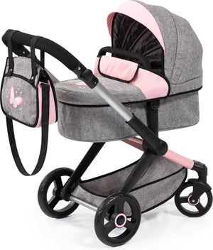 Bayer design - combi poppenwagen xeo, tas, jeans-grijs, roze