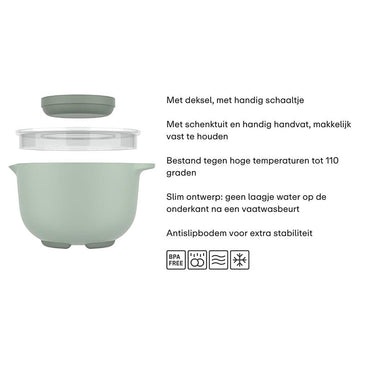 Mepal beslagkom met spatdeksel chef it - 3 l - schaal - magnetron- en vaatwasmachinebestendig - bakspullen - nordic sage
