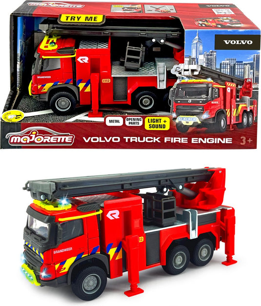 Majorette grand series - volvo fmx brandweerwagen be - metaal - licht en geluid - 19 cm - speelgoedvoertuig