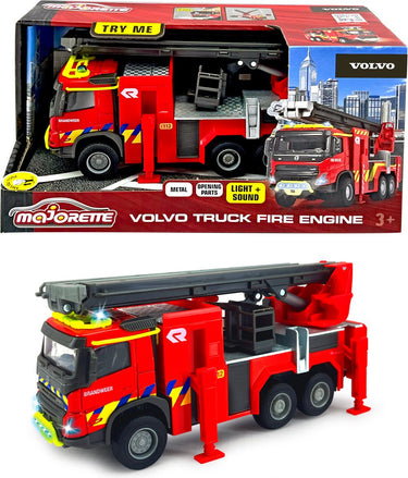 Majorette grand series - volvo fmx brandweerwagen be - metaal - licht en geluid - 19 cm - speelgoedvoertuig