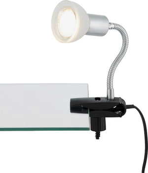 Briloner - led klem licht nachtlampje leeslampje kabel schakelaar flex arm 1xgu10 3 w wit metaal glas