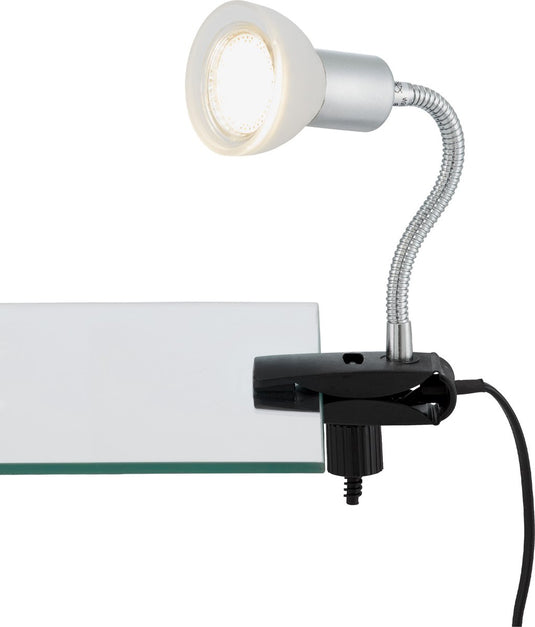 Briloner - led klem licht nachtlampje leeslampje kabel schakelaar flex arm 1xgu10 3 w wit metaal glas