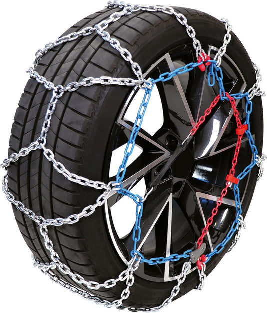 Carpoint sneeuwkettingen – rvx 250 – 16mm gehard stalen schakels – o norm v5117 en en 16662 1 gecertificeerd - semiautomatische spanner – kruisspoor verbetert de grip – incl. nood reparatieschakels, handschoenen, handleiding handige opbergtas