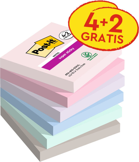 Post-it super sticky notes soulful | 90 vel | ft 76 x 76 mm | 4 + 2 gratis