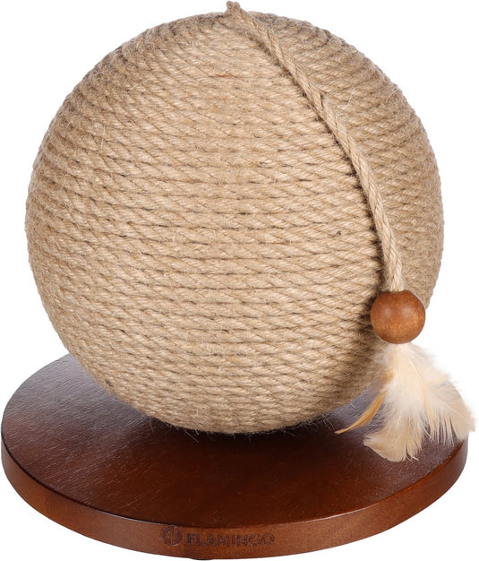 Flamingo kattenspeelgoed - kattenspeelbal krabbal estrella bruin ø 24,5 cm – interactieve speelbal met jute krabtouw en veer – krabspeelgoed kat compact stijlvol