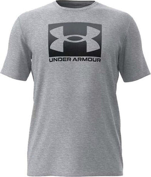Under armour ua m boxed sports updated ss-gry heren sportshirt - mod grijs light heather - zwart