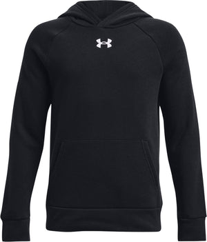 Under armour ua rival fleece hoodie-blk jongens sporttrui - zwart - wit