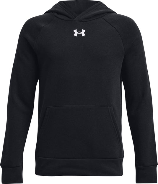 Under armour ua rival fleece hoodie-blk jongens sporttrui - zwart - wit