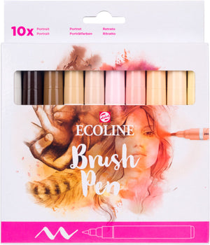 Ecoline brush pen set portret, 10 kleuren