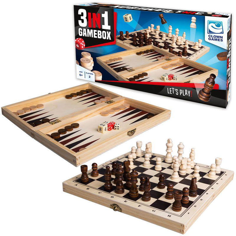 Afbeelding laden in galerijviewer, Clown games 3in1 spellendoos hout

