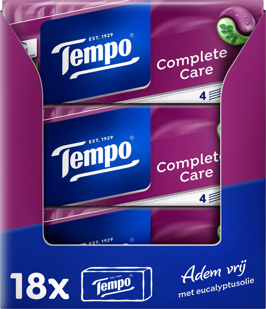 Tempo complete care - 4-laags zakdoekjes - 18 x 10 pakjes = 180 pakjes
