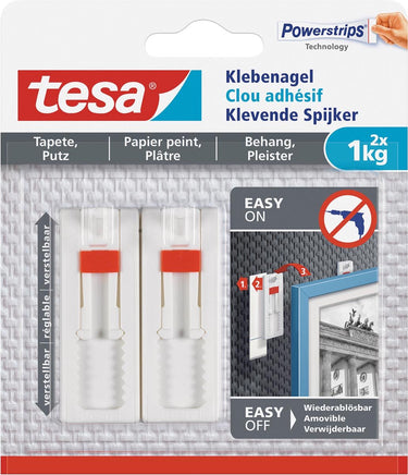 Tesa - 77774 - verstelbare klevende spijker voor behang en pleisterwerk - tot 1kg - 8x 2 stuks