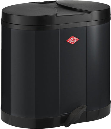 Wesco eco-verzamelaar prullenbak | 30 liter | duo pedaalemmer (2x15 liter) | metaal - zwart | afvalscheiding - made in germany