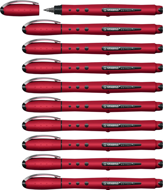 Stabilo worker+ - rollerball pen 0.5 mm - naturecolors wildflower - bordeaux - doos 10 stuks