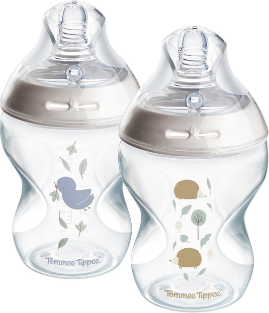 Tommee tippee natural start babyflessen - set van 2 x 260ml baby flessen - lage toevoersnelheid - 0m+ - gedecoreerd