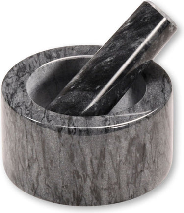 Kesper vijzel met stamper van porselein ø 13 cm - grijs marmer - fijnstampen en vermalen van kruiden - vijzel en stamper afm. 13 x 13 x 8 cm. - grijs