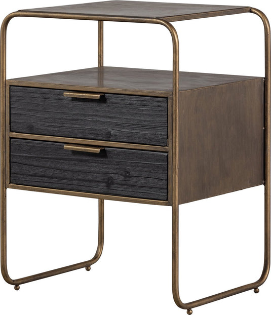 Woood polite nachtkastje - metaal hout - antique brass - 62x45x38