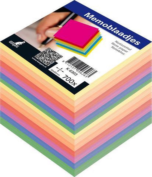 Kangaro memokubus inhoud - 9x9x9cm - 700 vel - assorti kleuren - k-6303