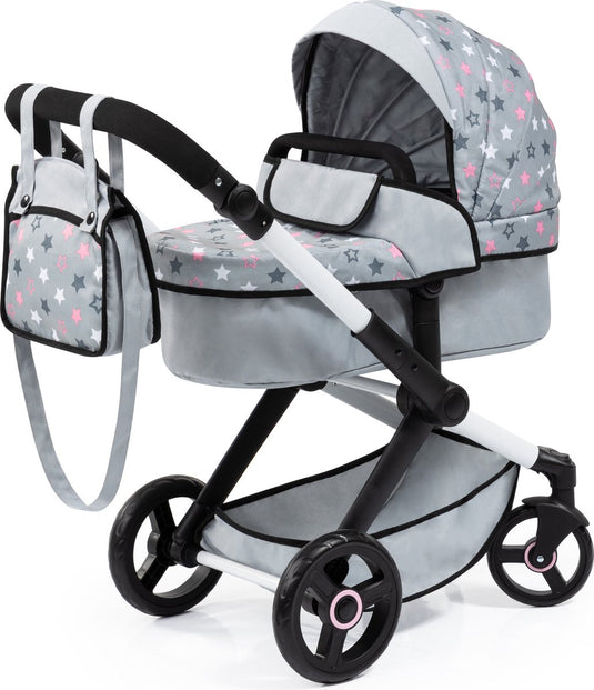 Bayer design - combi poppenwagen xeo, tas, grijs, roze, sterren