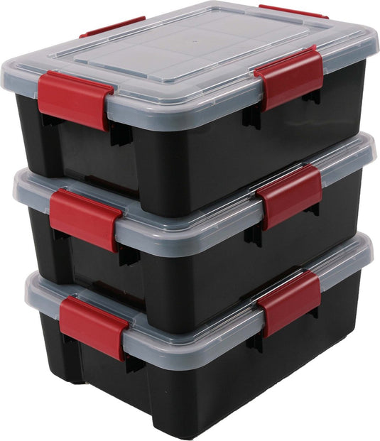 Iris airtight opbergbox - 10l - luchtdicht - stapelbaar - kunststof - zwart transparant rood- set van 3