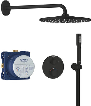 Grohe precision inbouwdouche - met thermostaatkraan - vitalio rain mono 310 hoofddouche (1 straalsoort) vitalio get stick handdouche (1 straalsoort) - rond design - matte black