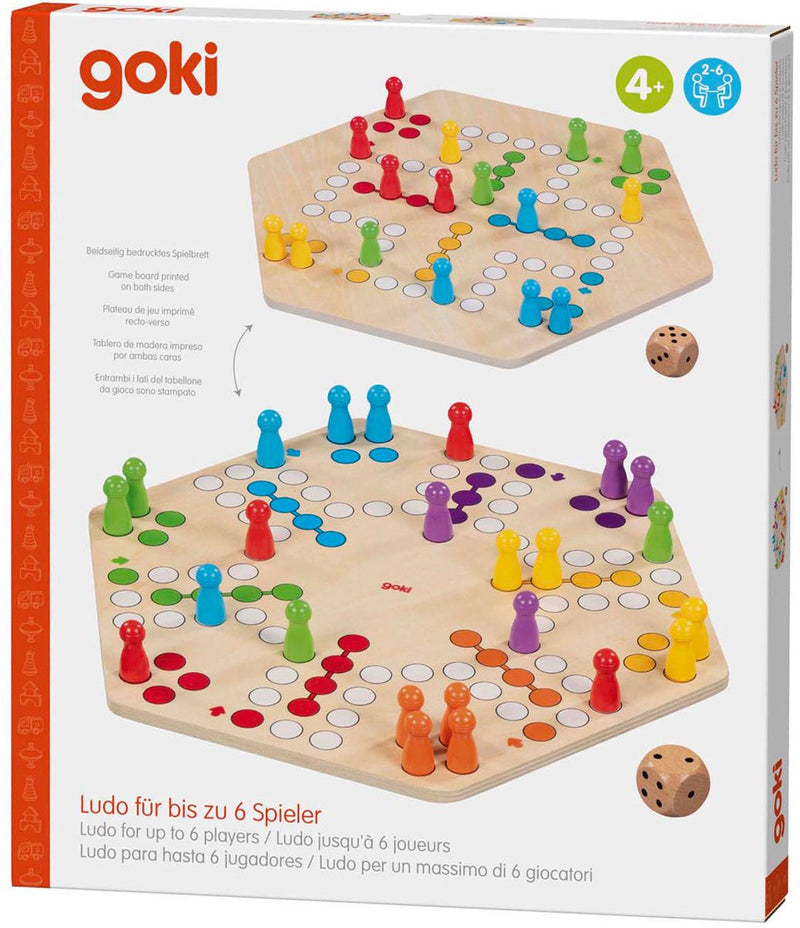 Afbeelding laden in galerijviewer, Goki houten ludo spel - klassiek bordspel voor 6 spelers.
