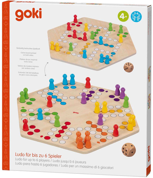 Goki houten ludo spel - klassiek bordspel voor 6 spelers.