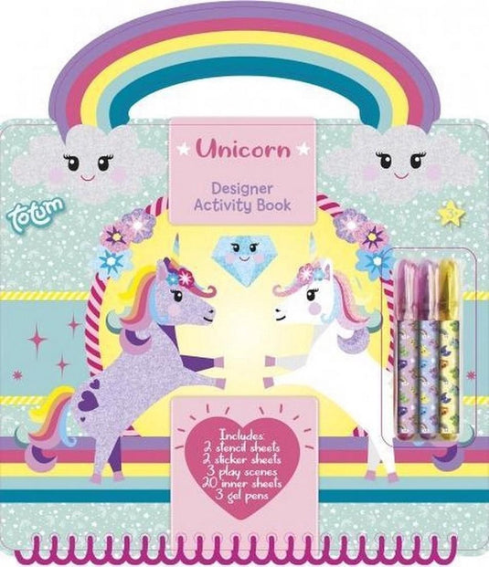 Totum unicorn designer vakantieboek, doeboek stickeren, tekenen en schrijven creatief speelgoed meisjes vanaf 3 jaar - 25 delig - incl. stickers en sjablonen knutselen cadeau tip