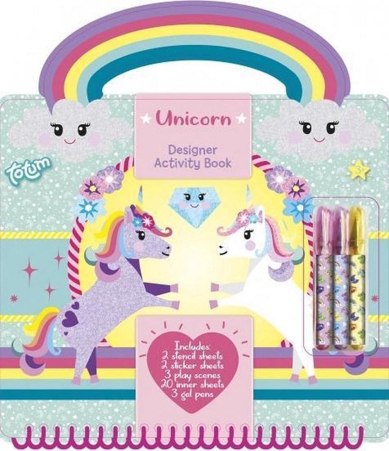 Afbeelding laden in galerijviewer, Totum unicorn designer vakantie doeboek stickeren, tekenen en schrijven - creatief speelgoed meisjes vanaf 3 jaar - 25 delig - incl. stickers en sjablonen knutselen
