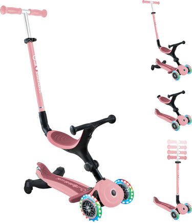 Globber meegroeistep - go up active lights pastel pink 360 - roze - lichtgevende wielen - met duwstang - in hoogte verstelbaar - vanaf 15 maanden tot 9 jaar