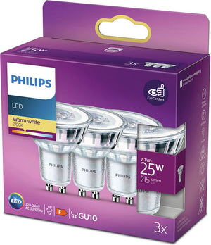 Philips led energiezuinige spot - 25 w - gu10 - warmwit licht - 3 stuks - bespaar op energiekosten