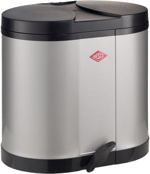 Wesco eco-verzamelaar prullenbak | 30 liter | duo pedaalemmer (2x15 liter) | metaal - zilver | afvalscheiding - made in germany