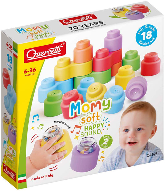 Quercetti momy soft bouwblokken met geluid, 18dlg.