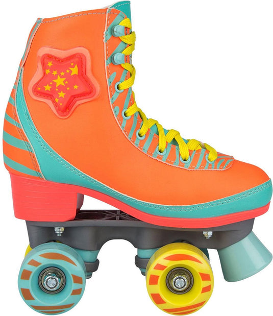 Nijdam rolschaatsen - led star zebra - fluororanje - maat 39 40