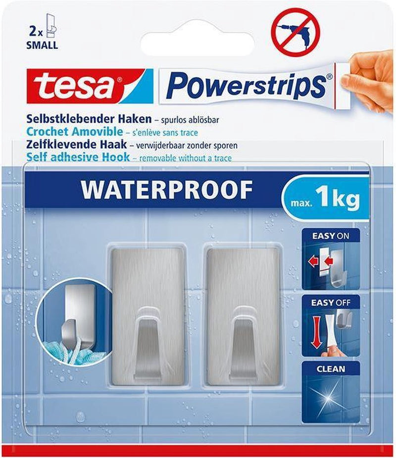 Afbeelding laden in galerijviewer, Tesa powerstrips waterproof haken s metaal rechthoekig 2stk

