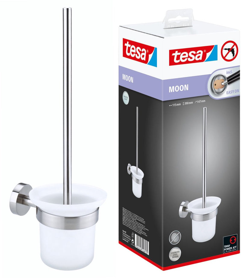 Afbeelding laden in galerijviewer, Tesa toiletborstel moon roestvrijstalen look zelfklevend zonder boren – 145x112x379mm
