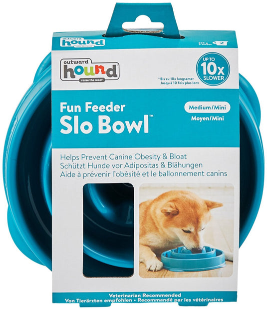 Outward hound fun feeder - anti schrok hondenvoerbak - 6 kleuren en 3 maten - door dierenartsen aanbevolen slow bowl - medium mini - blauw