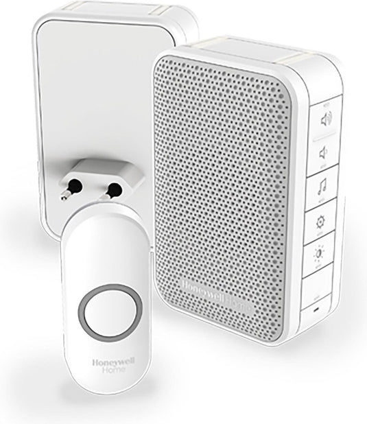 Honeywell home honeywell draadloze draagbare en plug-in deurbel - met volumeregeling en drukknop - wit
