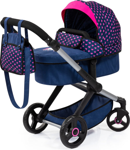 Bayer design combi dolls pram xeo - 72 x 38 x 65 cm - poppenwagen - blauw en roze
