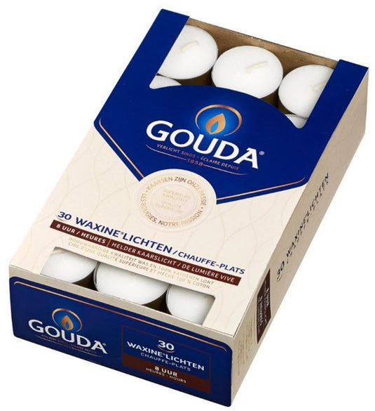 Gouda theelichten 8 uur 30 stuks wit