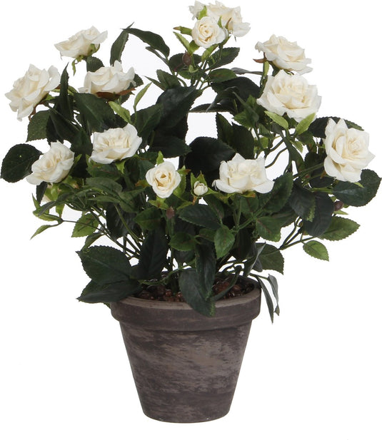 Mica decorations kunstplant - rozen - wit - in grijze pot - 33 cm