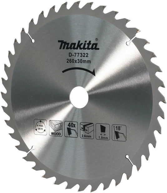 Makita afkortzaagblad voor hout | standaard | ø 260mm asgat 30mm 40t - d-77322
