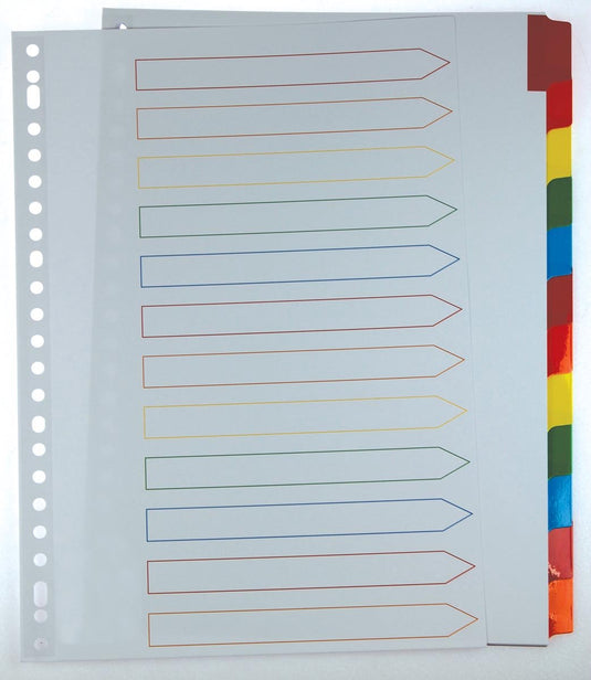 Pergamy tabbladen met indexblad | ft a4 | 11-gaatsperforatie | geassorteerde kleuren | 12 tabs