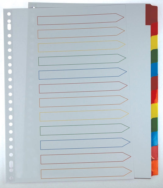 Pergamy tabbladen met indexblad, ft a4, 11-gaatsperforatie, geassorteerde kleuren, 12 tabs