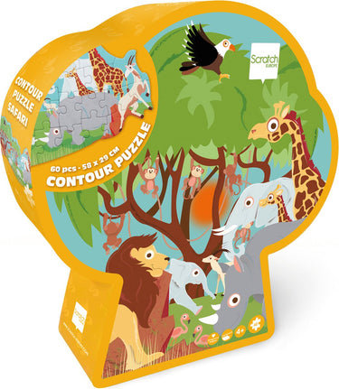 Scratch contour puzzel - safari - 58,15x28,95cm - 60 stukjes - 4 jaar