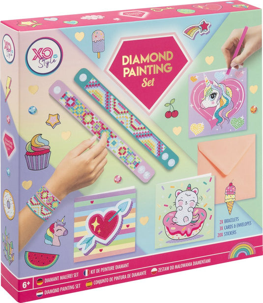 Moxy diamond painting set - creatieve knutselset voor kinderen - 6+ jaar - inclusief accessoires en kleurrijke steentjes - armbandjes maken - diamond painting kaarten - diamond painting stickers