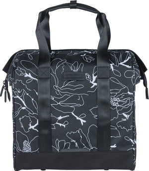Basil Grand Flower fietsshopper - zwarte waterafstotende tas met laptopvak - 23L