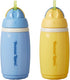 Tommee tippee geïsoleerde active rietjesbeker – 2 stuks – 266 ml –lekvrije waterfles voor peuters 12m+ - blauw en geel