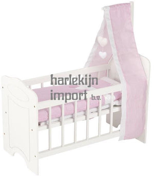 Goki poppenbed - poppenwieg - met beddegoed en baldakijn - 63,4x31,5x67 cm - 3 jaar